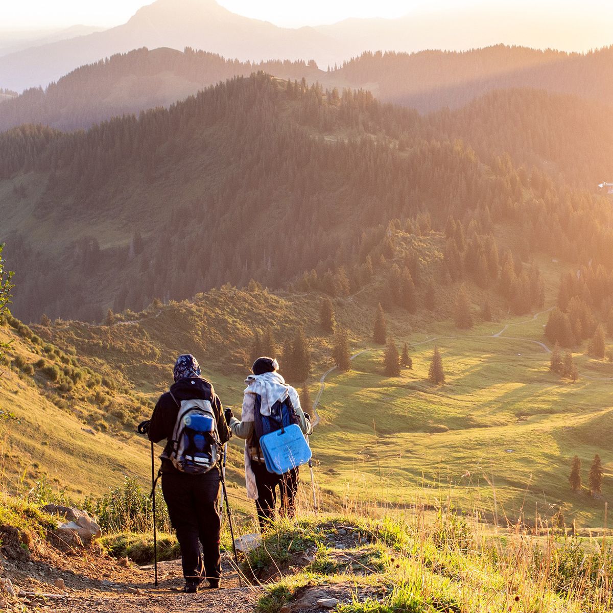 Due escursionisti passeggiano in montagna